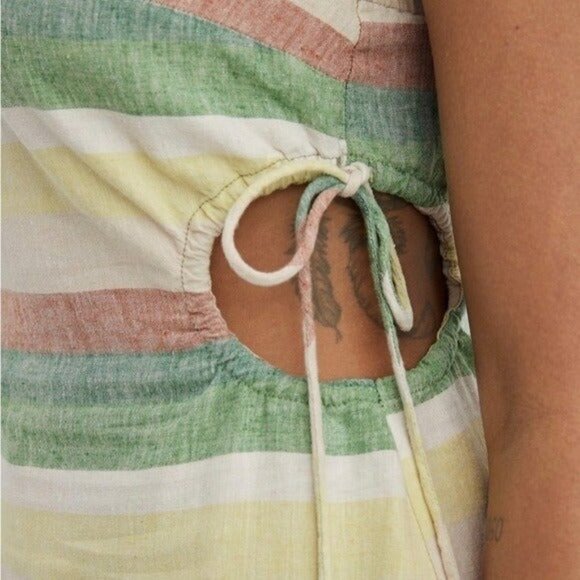 Aerie women cut out mini dress stripped colorful vacation linen y2k fairy boho - Picture 6 of 13